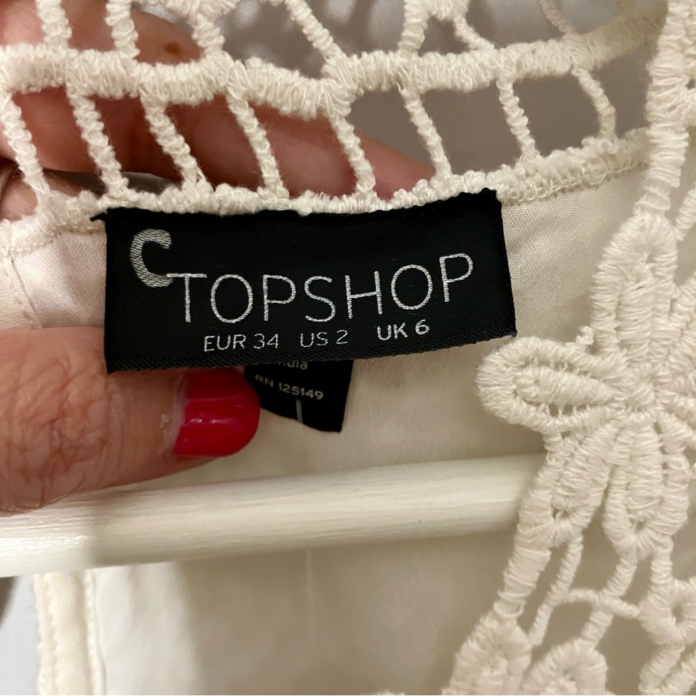 21. Top Shop Women’s Size 2 crochet mini dress ivory floral NWT - Picture 11 of 16